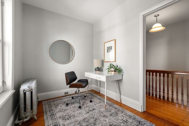 Home Office, Interior, Pendant Lights, Wood Texture Flooring