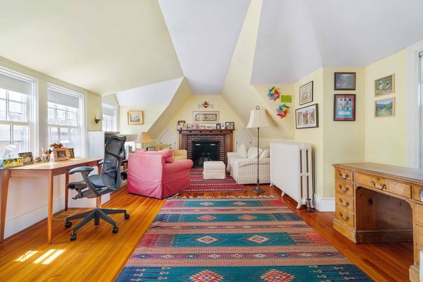 Fireplace, Home Office, Interior, Wood Texture Flooring