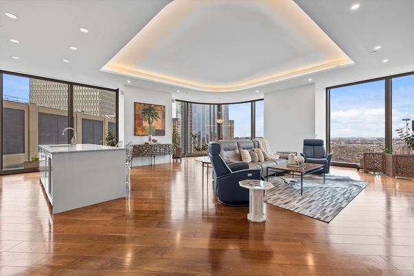 Interior, Kitchen, Living room, Recessed Lighting, Wood Texture Flooring