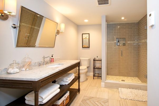 Bathroom, Glass Shower, Interior, Recessed Lighting