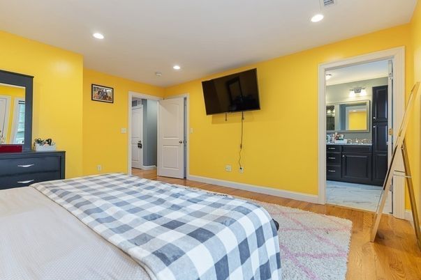 Bathroom, Bedroom, Interior, Marble, Recessed Lighting, Wood Texture Flooring