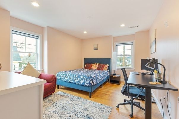 Bedroom, Home Office, Interior, Recessed Lighting, Wood Texture Flooring