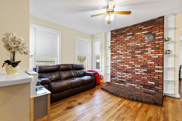 Interior, Living room, Stone Walls, Wood Texture Flooring