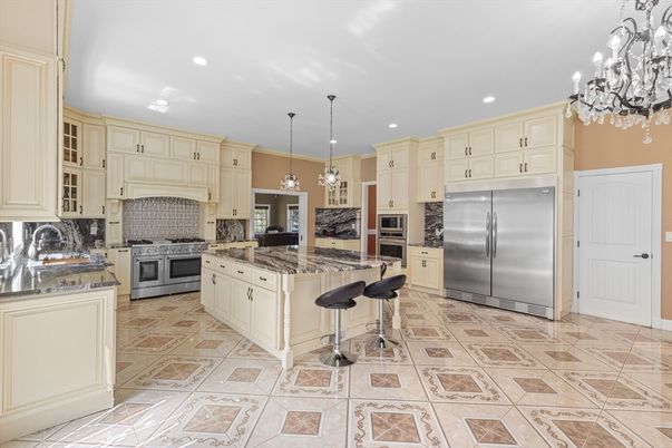 Chandelier, Interior, Kitchen, Pendant Lights, Recessed Lighting, Stainless Steel Appliances