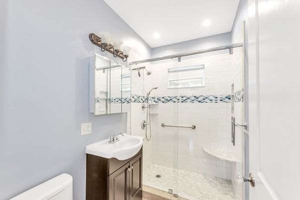 Bathroom, Glass Shower, Interior, Recessed Lighting