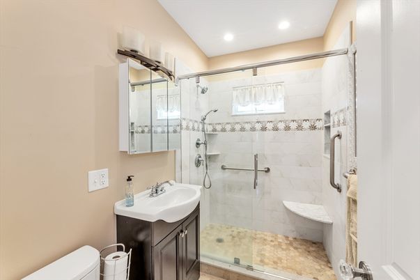 Bathroom, Glass Shower, Interior, Recessed Lighting