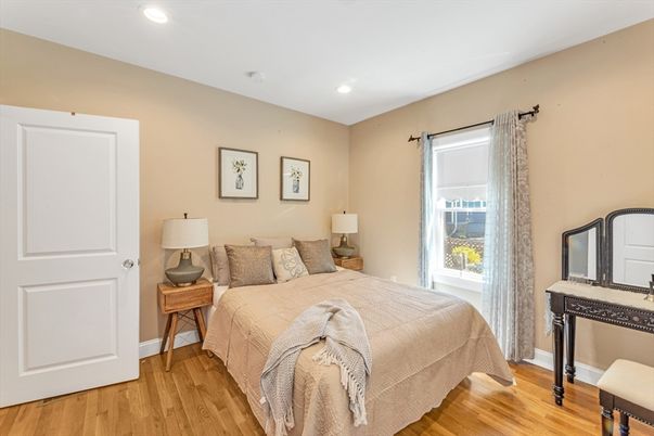 Bedroom, Interior, Recessed Lighting, Wood Texture Flooring