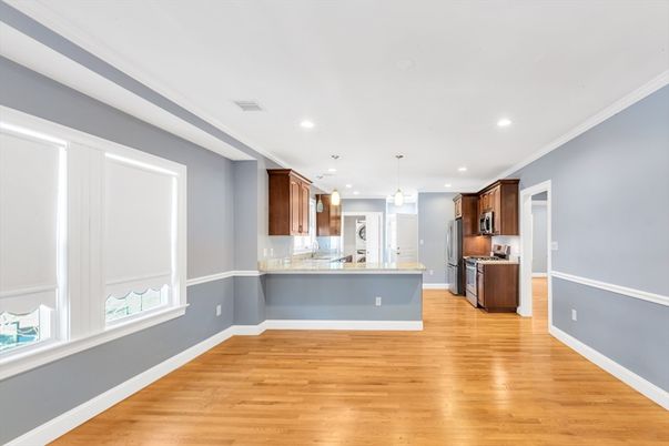 Interior, Kitchen, Pendant Lights, Recessed Lighting, Wood Texture Flooring