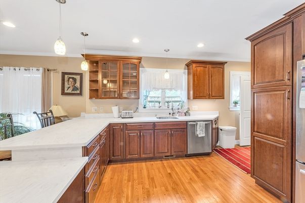 Interior, Kitchen, Pendant Lights, Recessed Lighting, Wood Texture Flooring