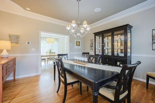 Chandelier, Dining room, Interior, Wood Texture Flooring