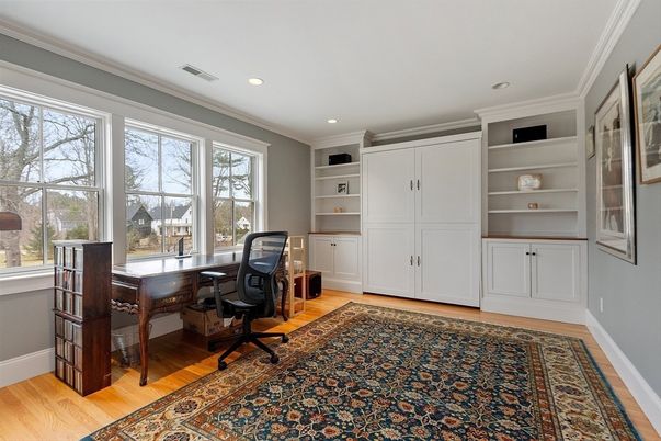 Home Office, Interior, Recessed Lighting, Wood Texture Flooring