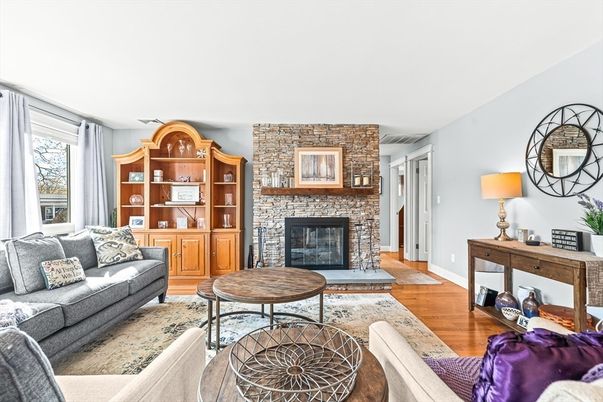 Fireplace, Interior, Living room, Stone Walls, Wood Texture Flooring