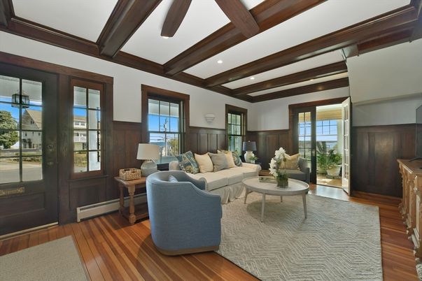 Interior, Living room, Recessed Lighting, Wooden Beams, Wood Texture Flooring