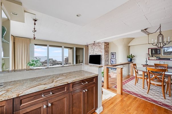 Chandelier, Dining room, Interior, Pendant Lights, Stone Walls, Wood Texture Flooring