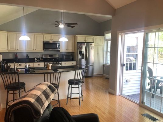 Interior, Kitchen, Pendant Lights, Stainless Steel Appliances, Wood Texture Flooring