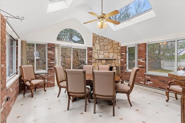 Dining room, Fireplace, Interior, Stone Walls