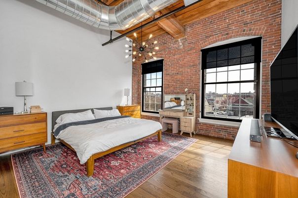 Bedroom, Interior, Pendant Lights, Stone Walls, Wooden Beams, Wooden Ceilings, Wood Texture Flooring