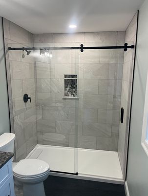 Bathroom, Glass Shower, Interior, Marble Walls, Recessed Lighting