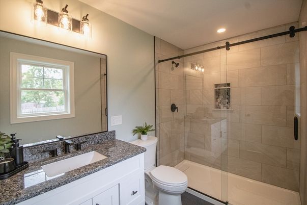 Bathroom, Glass Shower, Interior, Recessed Lighting