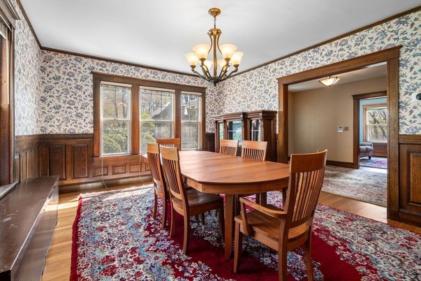 Chandelier, Dining room, Interior, Wood Texture Flooring