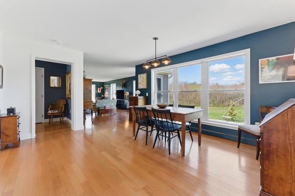 Dining room, Interior, Pendant Lights, Wood Texture Flooring