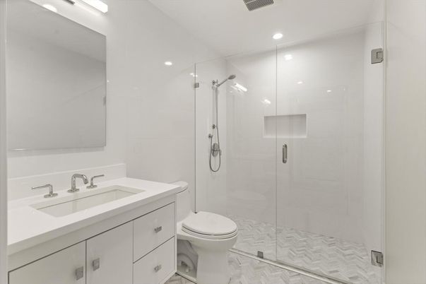 Bathroom, Glass Shower, Interior, Recessed Lighting