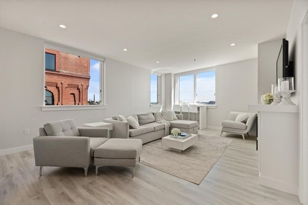 Fireplace, Interior, Kitchen, Living room, Pendant Lights, Recessed Lighting, Wood Texture Flooring