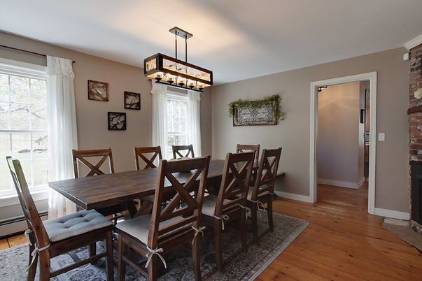 Dining room, Interior, Pendant Lights, Wood Texture Flooring