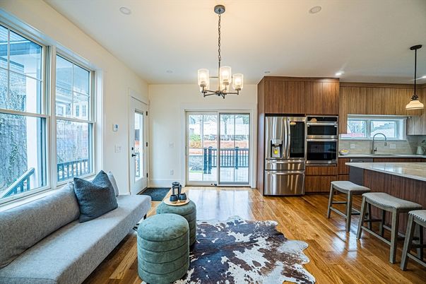 Interior, Kitchen, Living room, Pendant Lights, Recessed Lighting, Stainless Steel Appliances, Wood Texture Flooring