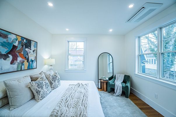 Bedroom, Interior, Recessed Lighting, Wood Texture Flooring