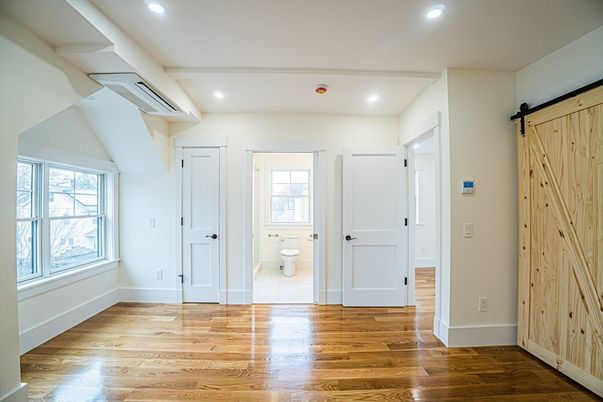 Bathroom, Empty room, Interior, Recessed Lighting, Wood Texture Flooring