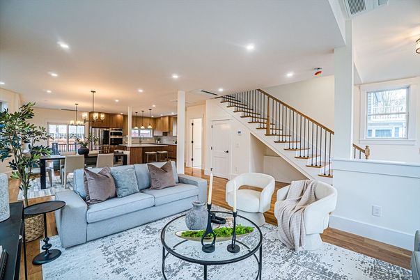 Dining room, Interior, Kitchen, Living room, Pendant Lights, Recessed Lighting, Wood Texture Flooring