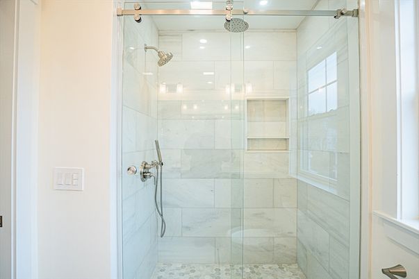 Bathroom, Glass Shower, Interior, Marble Walls