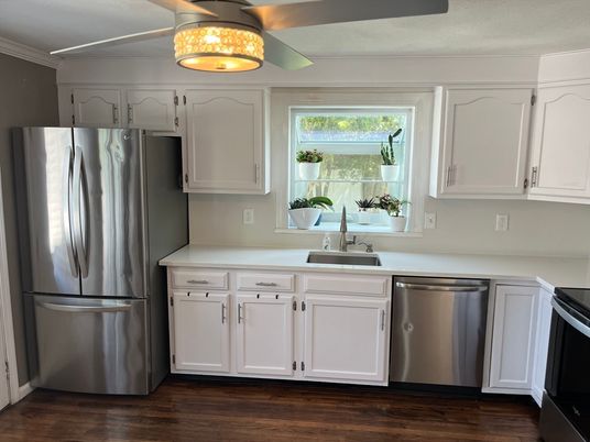 Interior, Kitchen, Stainless Steel Appliances, Wood Texture Flooring