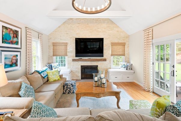 Fireplace, Interior, Living room, Stone Walls, Wood Texture Flooring