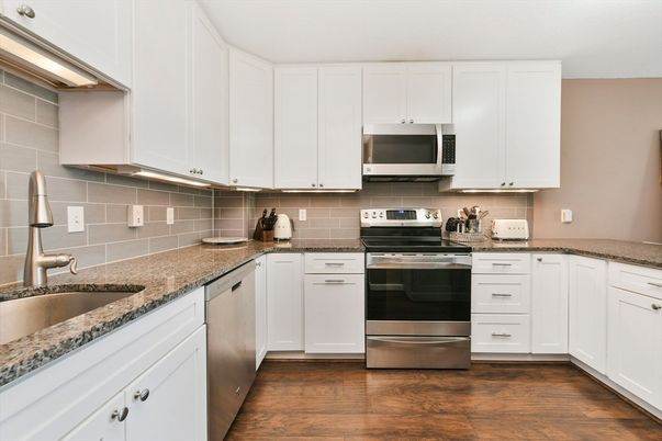 Interior, Kitchen, Stainless Steel Appliances, Wood Texture Flooring