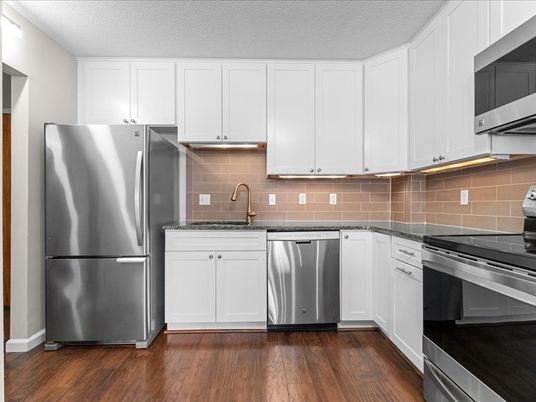 Interior, Kitchen, Stainless Steel Appliances, Wood Texture Flooring