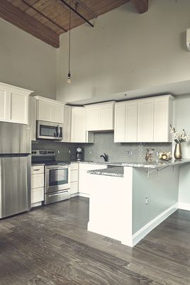 Interior, Kitchen, Pendant Lights, Stainless Steel Appliances, Wooden Beams, Wooden Ceilings, Wood Texture Flooring