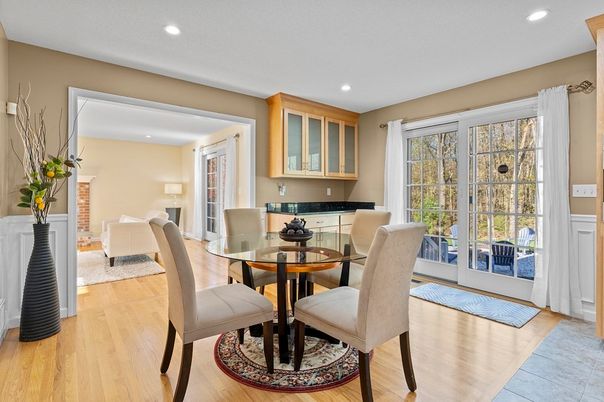Dining room, Interior, Recessed Lighting, Wood Texture Flooring