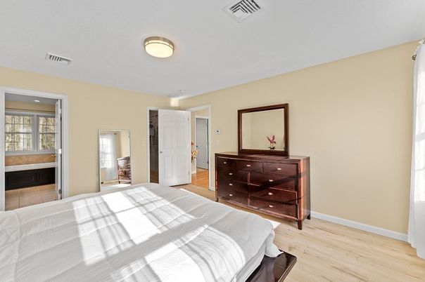 Bedroom, Interior, Recessed Lighting, Wood Texture Flooring