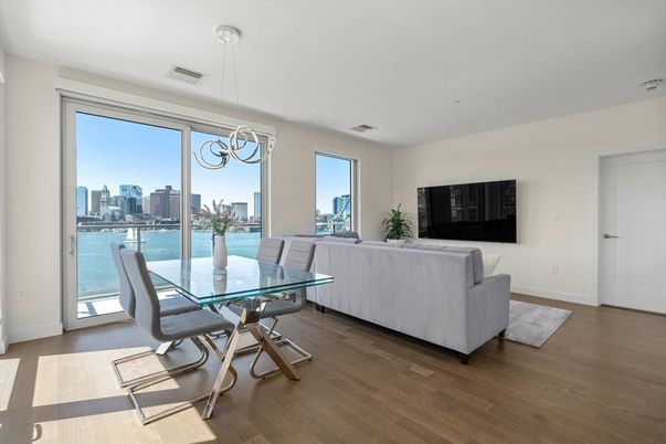 Dining room, Interior, Living room, Pendant Lights, Water, Wood Texture Flooring