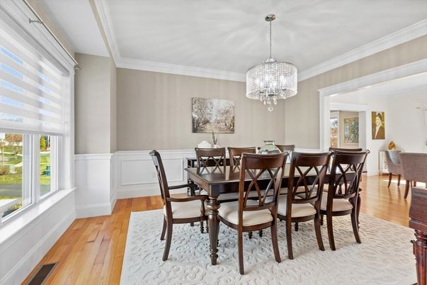 Chandelier, Dining room, Interior, Wood Texture Flooring