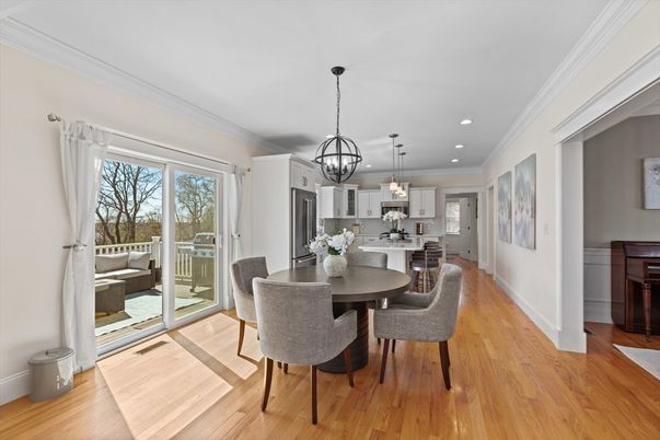Chandelier, Dining room, Interior, Kitchen, Recessed Lighting, Wood Texture Flooring