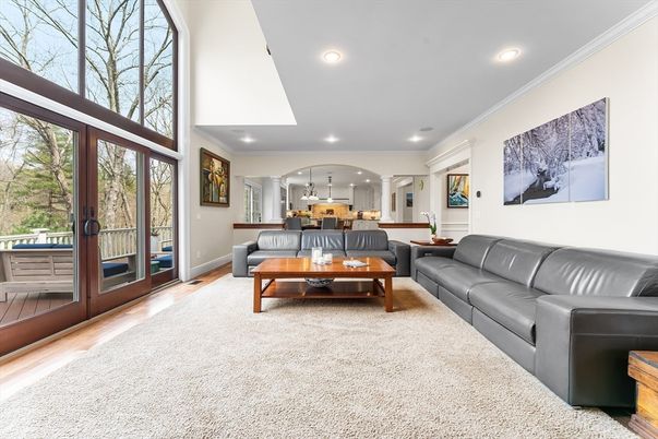Fireplace, Interior, Living room, Piano, Recessed Lighting, Wood Texture Flooring