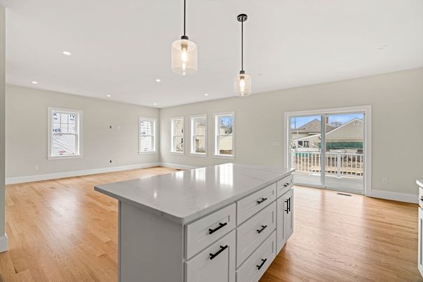 Interior, Kitchen, Pendant Lights, Recessed Lighting, Wood Texture Flooring