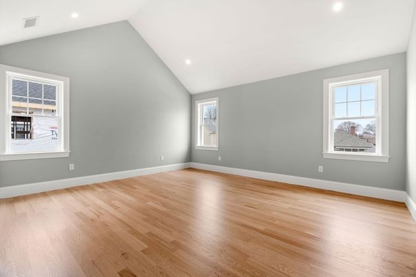 Empty room, Interior, Recessed Lighting, Wood Texture Flooring