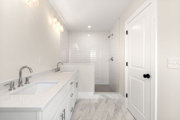 Bathroom, Dual Sink Vanities, Interior, Marble, Recessed Lighting