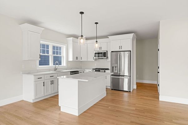 Interior, Kitchen, Pendant Lights, Stainless Steel Appliances, Wood Texture Flooring