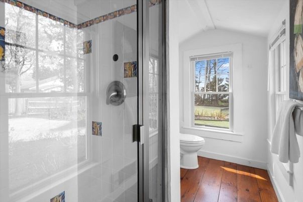 Bathroom, Glass Shower, Interior, Wood Texture Flooring