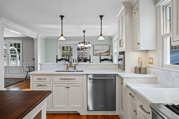 Interior, Kitchen, Pendant Lights, Stainless Steel Appliances, Wood Texture Flooring